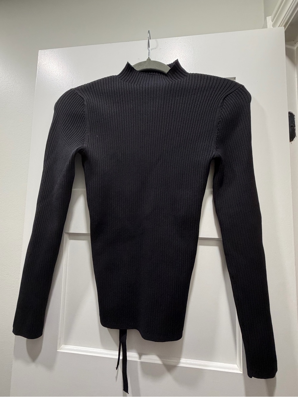 Babaton Black Ribbed Mock Neck Sweater Top